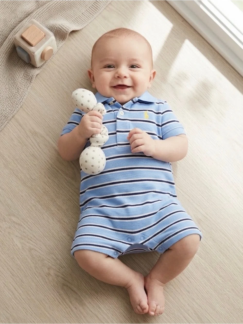 Ralph Lauren Blue & Navy Striped Polo Romper 3 months